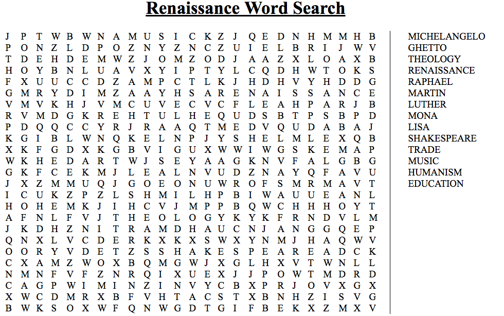 Renaissance Word Search - Renaissance Matrix